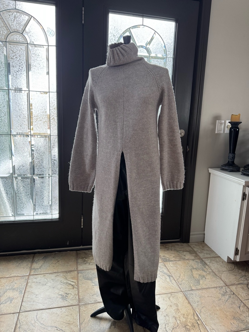 H&M Light Gray Turtleneck Split-Front Long Sweater. Wool blend.